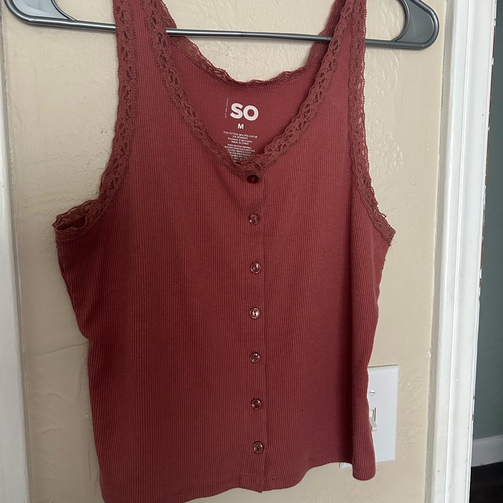 SO Red Fitted Buttoned Tank Top